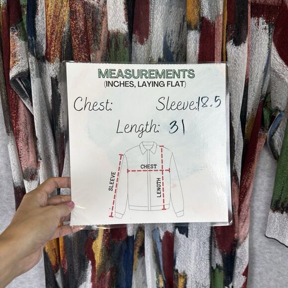 Ali Miles Black Red Geometric Artsy Abstract Shawl Neckline Cardigan Sheer Sz. S - Picture 9 of 14